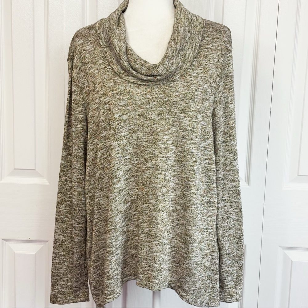 Chico's Tan Mona Metallic Shimmer Knit Cowl Neck Long Sleeve Sweater XL
